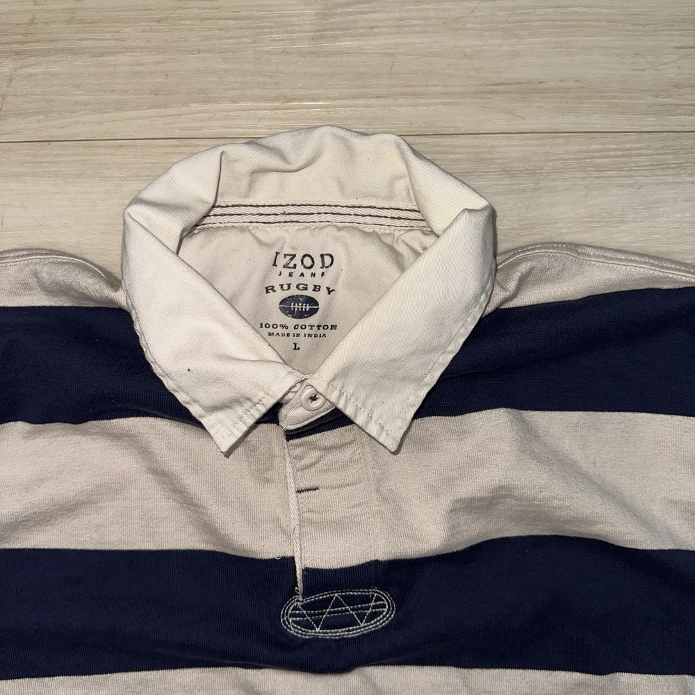 IZOD Varsity Rugby shirt Mens Navy striped Long Sleeve Size Large Sporty Classic - Picture 5 of 9
